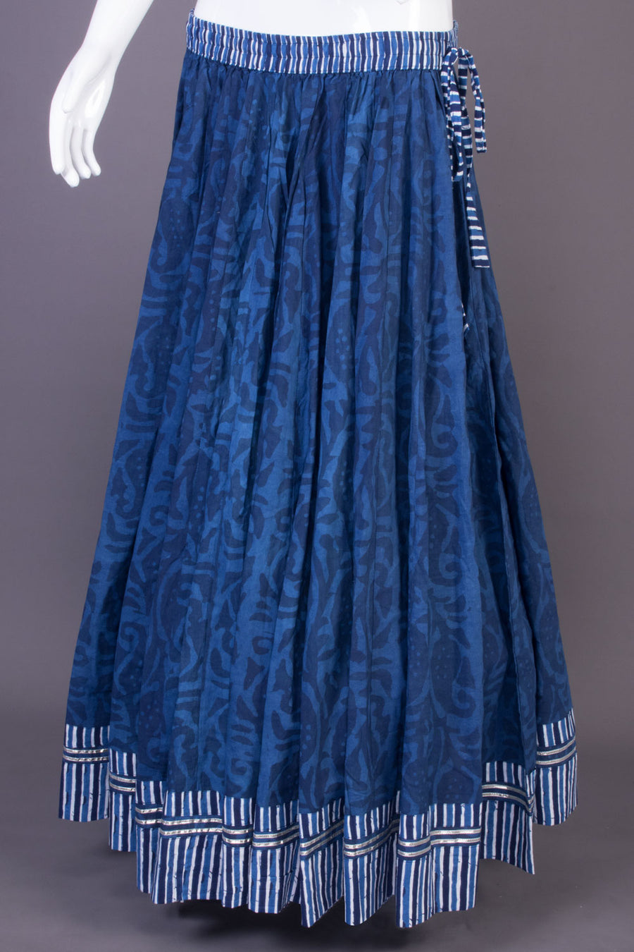 Cobalt Blue Hand Block Printed Cotton Skirt 10065545(Size-36 to 40)-Avishya