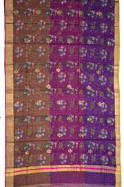 Purple Chanderi Printed Silk Cotton Saree 10077361