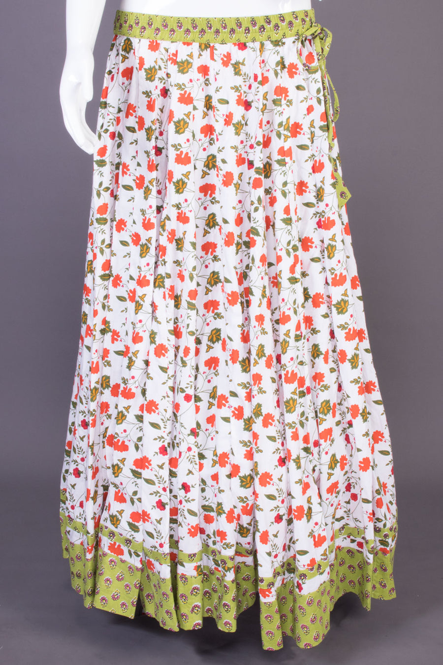 White Hand Block Printed Cotton Skirt (Size-36 to 40)-Avishya