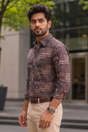 Black Full Sleeve Ajrakh Printed Cotton Mens Shirt 10071156