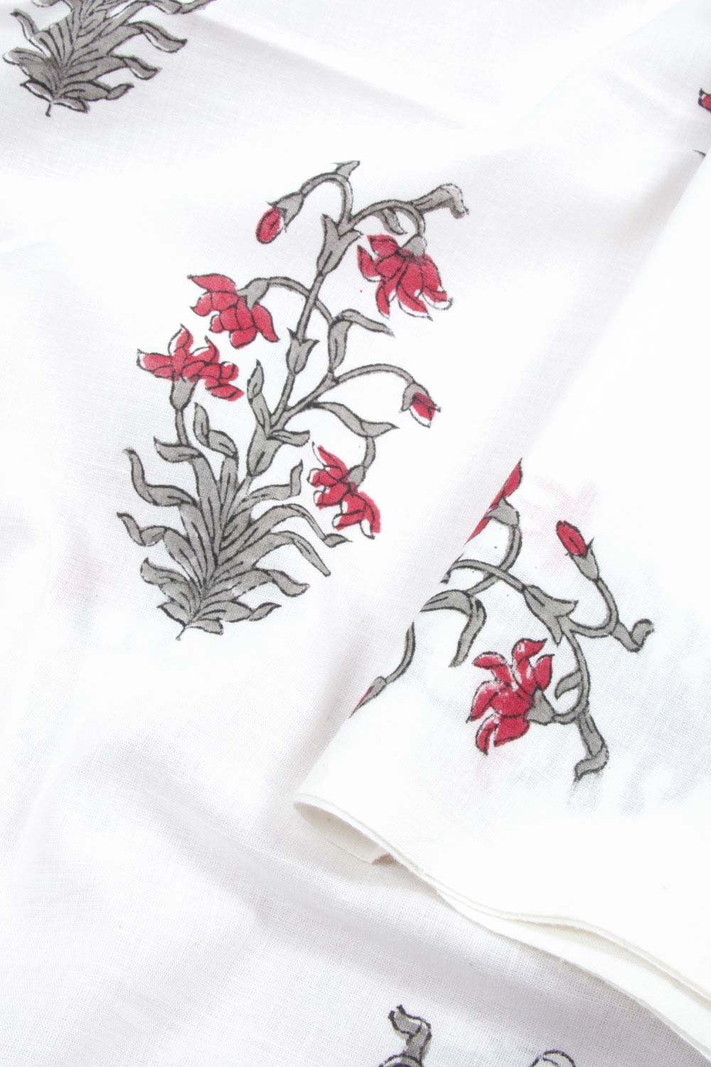 White Hand Block Printed Mulmul Cotton Salwar Suit Material 10062835
