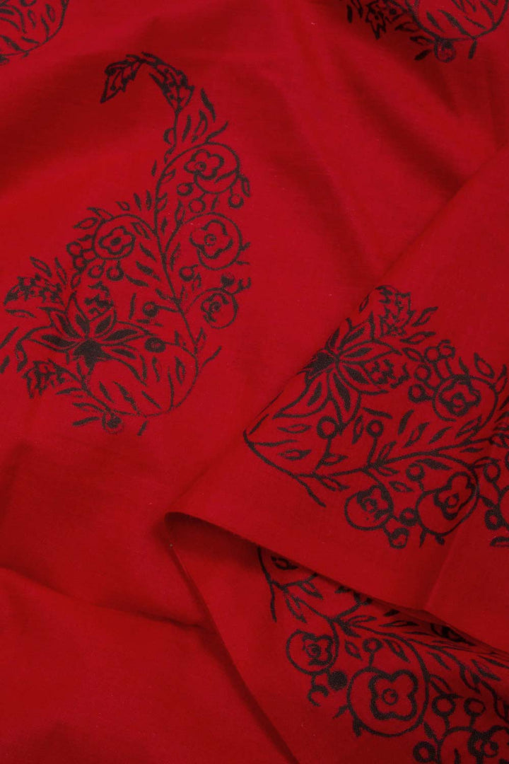 Red Hand Block Printed Mulmul Cotton Salwar Suit Material 10062853
