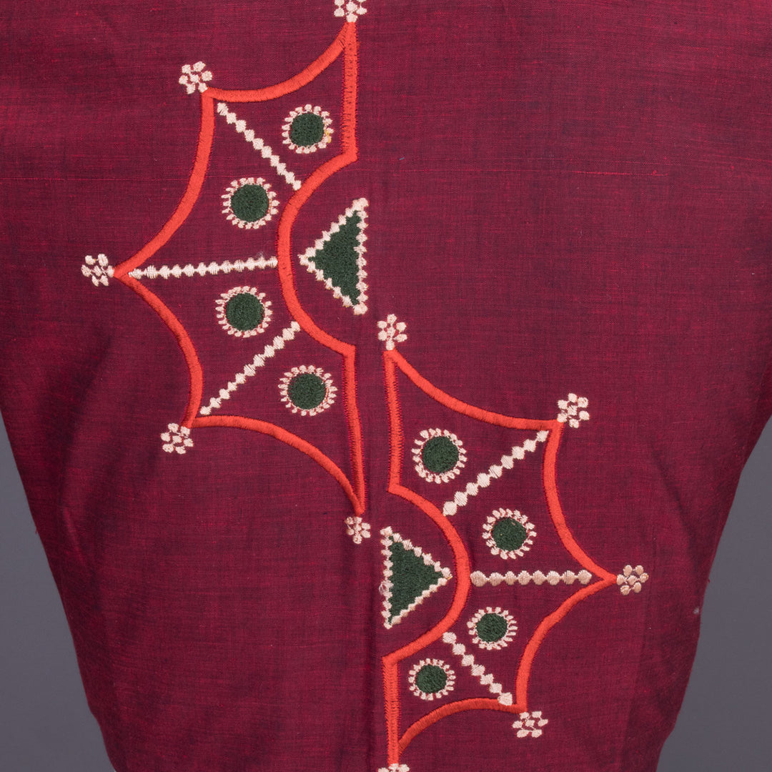 Maroon Embroidered Cotton Blouse 10069457 - Avishya