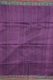 Purple Printed Semi Tussar Silk Saree With Floral Motifs and Floral Border 10076288