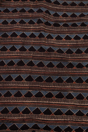 Ink Black Ajrakh Printed Mulmul Cotton Saree With Geometric Border 10076516