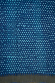 Nightfall Blue Handblock Printed Silk Cotton Saree With Waves lines and Temple Border 10076598