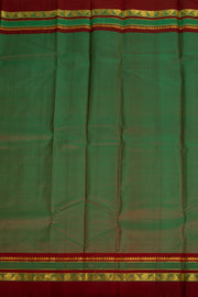 Bottle Jade Green Kanjivaram Pure Silk Saree With Stripes Design And Thandavalam Border 10076774