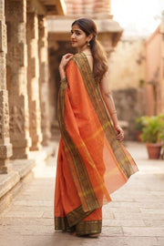 Orange Handloom Chettinad Cotton Saree Without Blouse 10075184