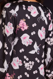 Black Printed Vegan Charmeuse Silk Dress 10077282