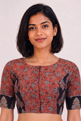 Red Ajrakh Printed Cotton Blouse 10073360