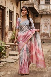 Grey Shibori Dye Semi Tussar Saree 10078222