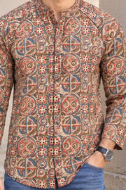 Beige Full Sleeve Kalamkari Print Raglan Men's Shirt 10077848 