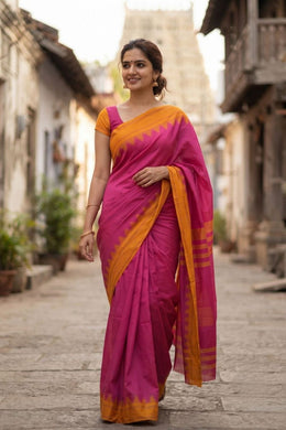 Barbie Pink Korvai Handloom Kanchi Cotton Saree 10069392