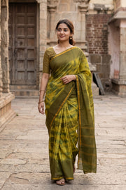 Olive Green Sungudi Cotton Saree 10078020