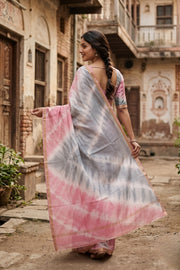 Grey Shibori Dye Semi Tussar Saree 10078222