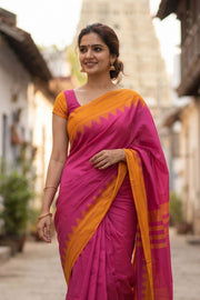 Barbie Pink Korvai Handloom Kanchi Cotton Saree 10069392