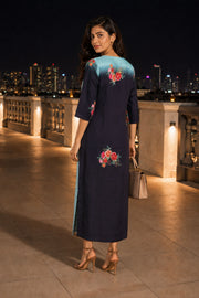Light Blue Printed Vegan Charmeuse Silk Dress 10077265