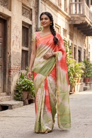 Green Shibori Dye Semi Tussar Saree 10078223