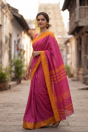 Barbie Pink Korvai Handloom Kanchi Cotton Saree 10069392