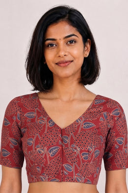Maroon Ajrakh Printed Cotton Blouse 10070841