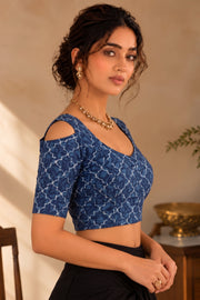 Blue Indigo Hand Block Printed Cotton Blouse 10078128