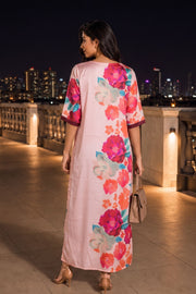 Peach Printed Vegan Charmeuse Silk Dress 10077279
