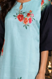 Light Blue Printed Vegan Charmeuse Silk Dress 10077265