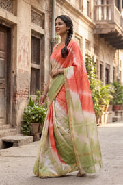 Green Shibori Dye Semi Tussar Saree 10078223