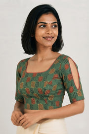 Green Ajrakh Printed Modal Silk Blouse 10061058