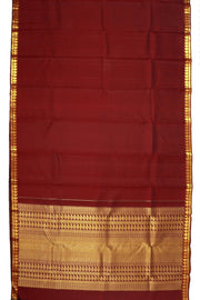 Maroon Monotone Kanjivaram Pure Silk Saree With Zari Border 10077915