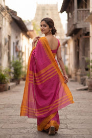 Barbie Pink Korvai Handloom Kanchi Cotton Saree 10069392
