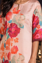 Peach Printed Vegan Charmeuse Silk Dress 10077279