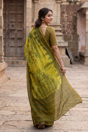 Olive Green Sungudi Cotton Saree 10078020