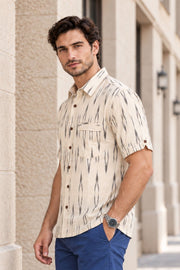 Cream Half Sleeve Handloom Ikat Cotton Men's Shirt 10077857