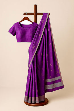 Purple Handwoven Chanderi Saree 10075509
