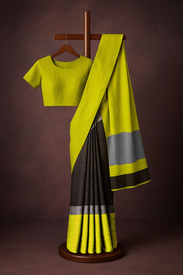 Black Handloom Chanderi Silk Saree With Mashru Silk Border 10075516