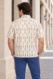 Cream Half Sleeve Handloom Ikat Cotton Men's Shirt 10077857
