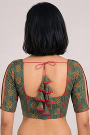 Green Ajrakh Printed Modal Silk Blouse 10061058