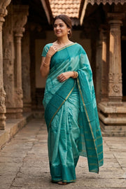 Turquoise Blue Sungudi Cotton Saree 10078019