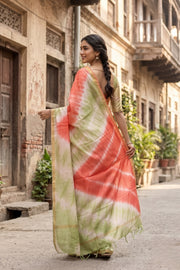 Green Shibori Dye Semi Tussar Saree 10078223