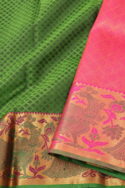 Green Kanjivaram Pure Silk Saree With Peacock Border 10077918