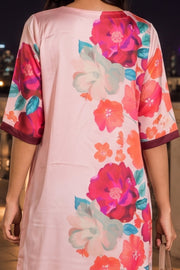 Peach Printed Vegan Charmeuse Silk Dress 10077279
