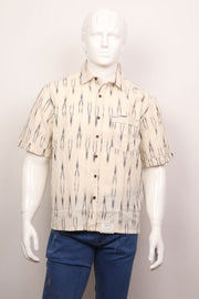 Cream Half Sleeve Handloom Ikat Cotton Men's Shirt 10077857