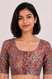 Brown Hand Block Printed Mashru Blouse 10066092