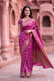Pink Handloom Banarasi Muga Silk Saree 10074270