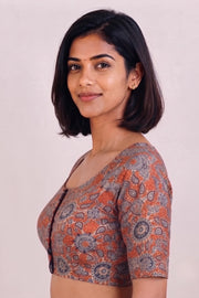 Brown Hand Block Printed Mashru Blouse 10066092