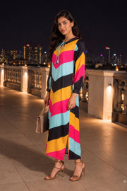 Multi Colour Printed Vegan Charmeuse Silk Dress 10077264