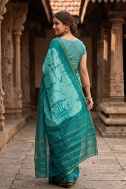 Turquoise Blue Sungudi Cotton Saree 10078019