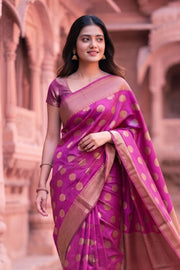 Pink Handloom Banarasi Muga Silk Saree 10074270