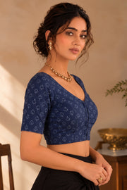 Blue Indigo Hand Block Printed Cotton Blouse 10078126